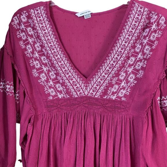 American Eagle Pink Boho Embroidered Top Size XS - Picture 3 of 9